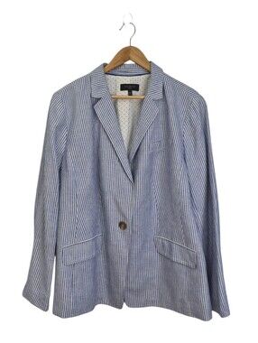 Talbots Blue & White Stripe Linen Blend Blazer Jacket 18 Coastal Preppy Nautical